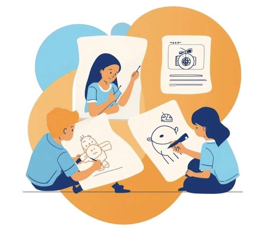 volunteers and children turning drawings into 3D printed toys