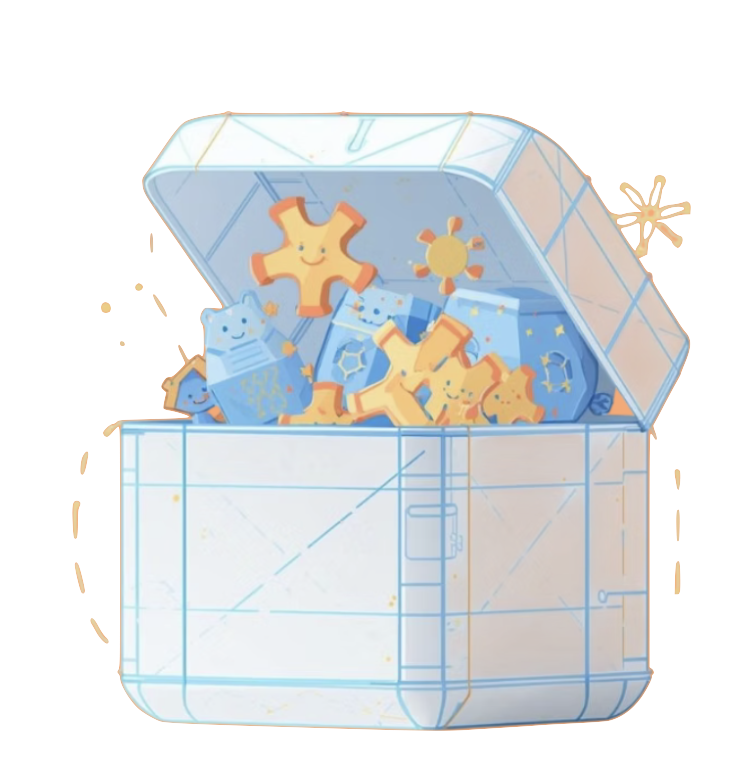 toy box with 3D printed toys